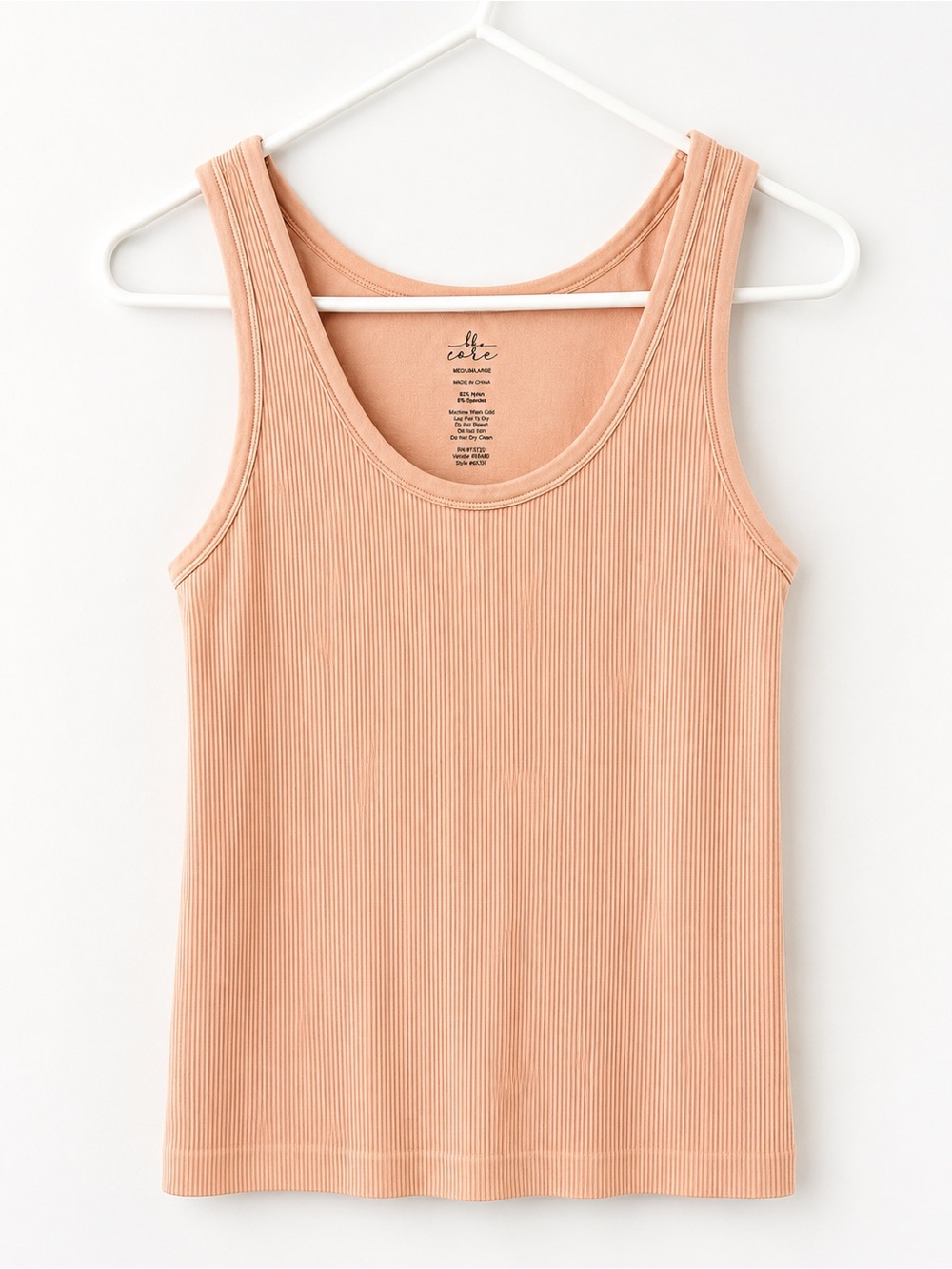 BKE Core Ribbed Tank Top M/L Peach Blush Built In Bra Stretch Seamless